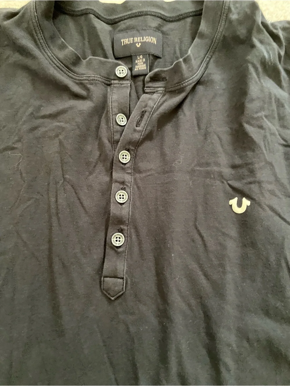True Religion Black Long Sleeve Henley Thermal Shirt size L